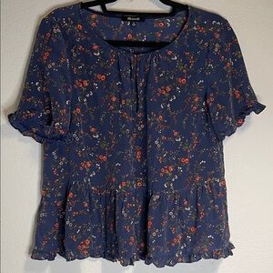Madewell Navy Silk Floral Blouse